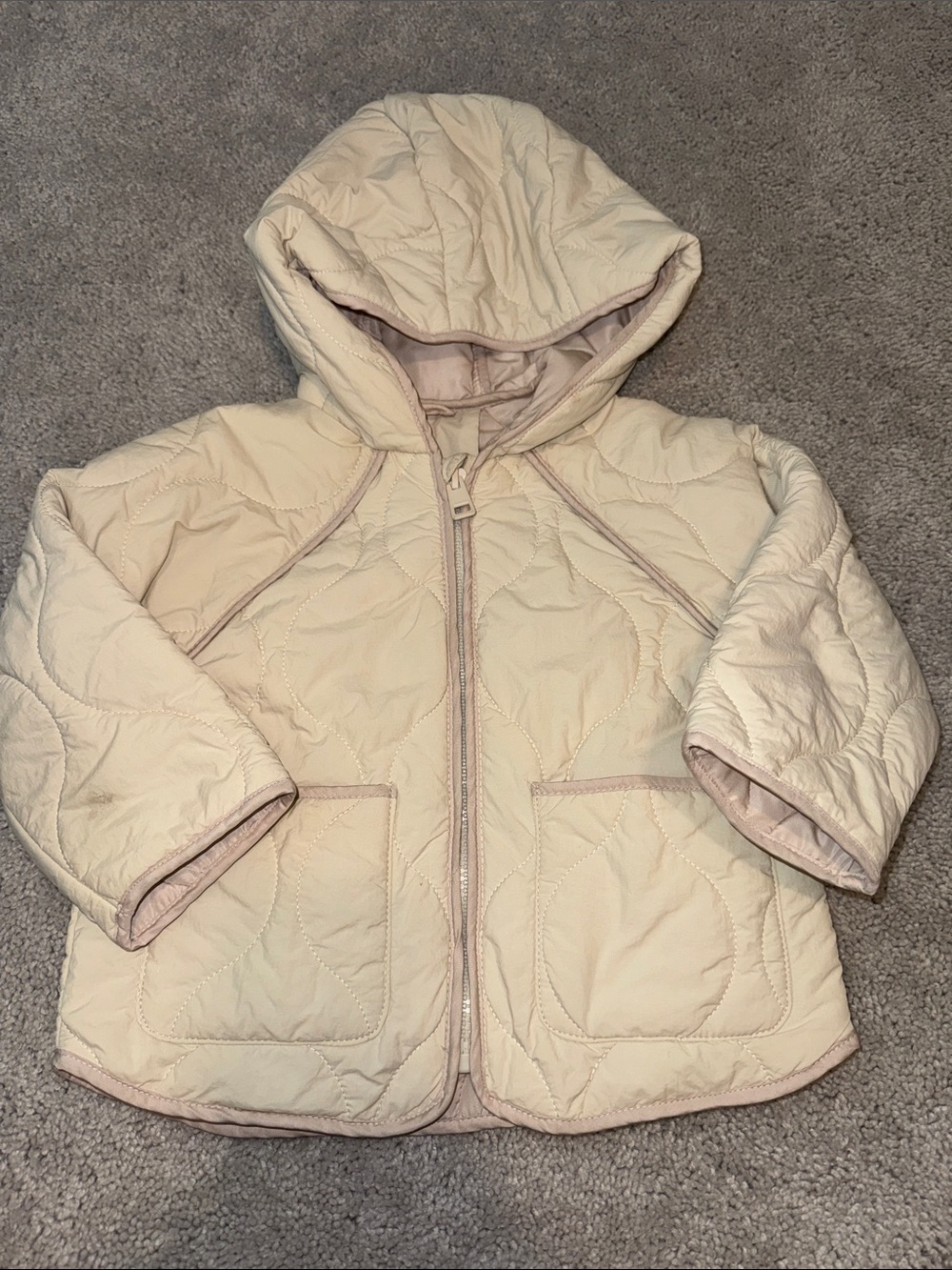 Zara Cream Quilted Hooded Puffer Jacket for Kids